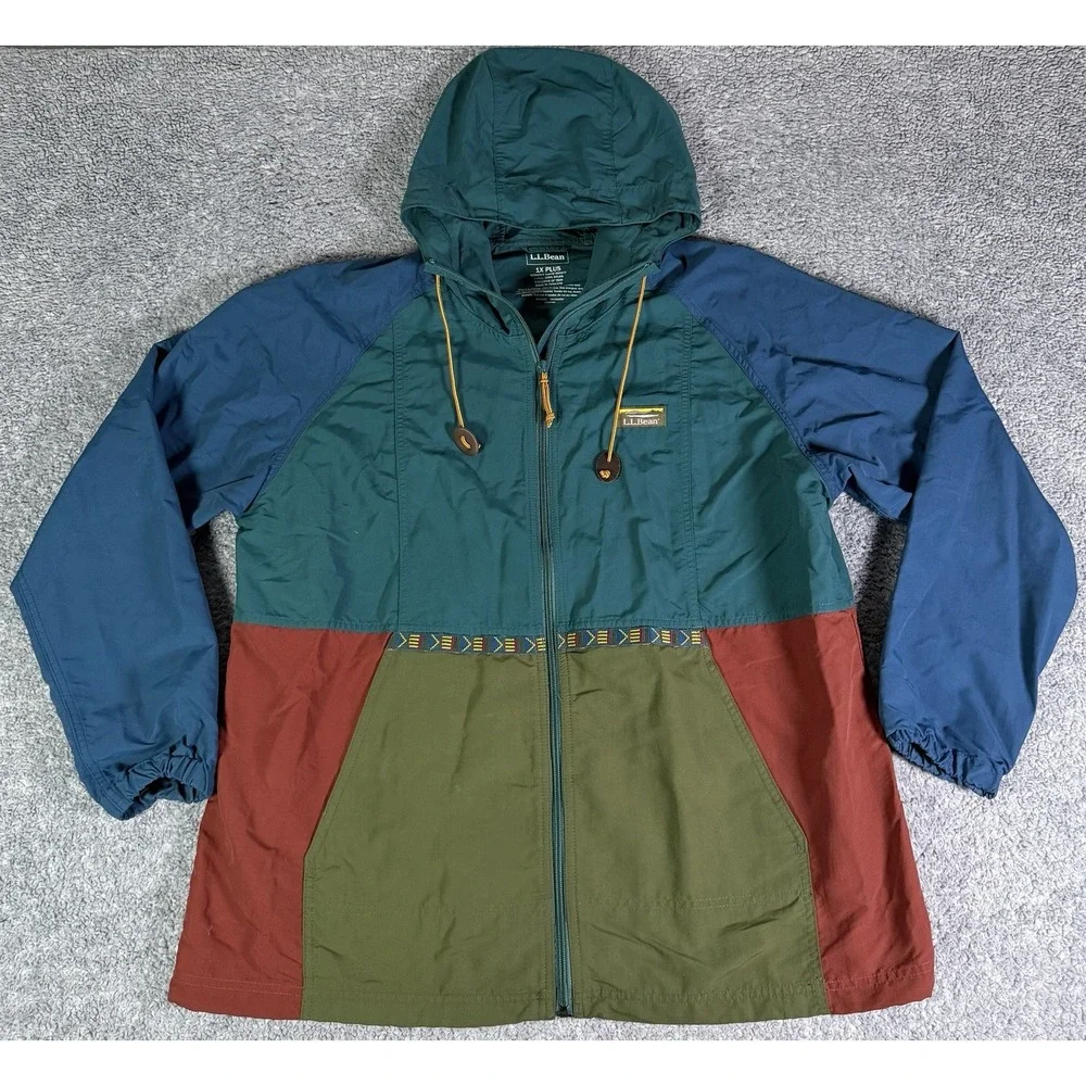 LL Bean Mountain Anorak Aztec Windbreaker Jacket Women's 1X Plus Colorblock